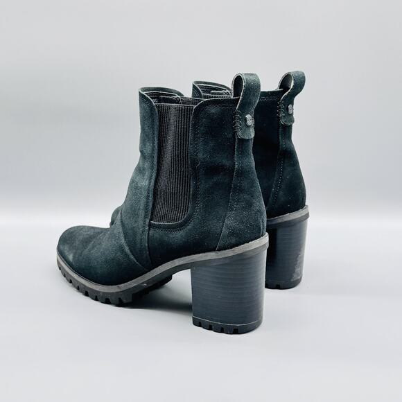 UGG Boots Womens 8 Black Suede Chelsea Lug Sole Ankle Block Heel Booties - Picture 6 of 12